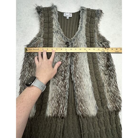 Emma G Womens Large Vest Faux Fur Sweater Wool Cardigan - Picture 4 of 7